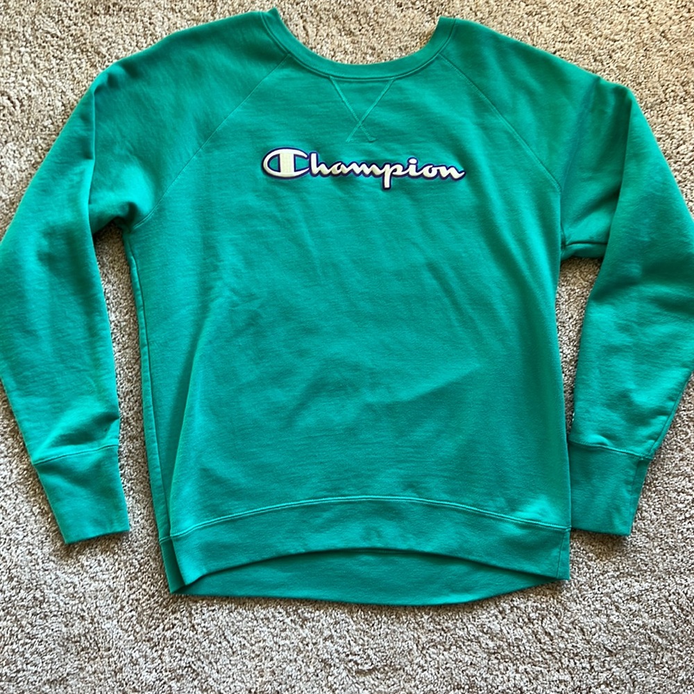 Champion Logo  Women’s Green Teal Large LG Sweatshirt GUC athletic athleisure